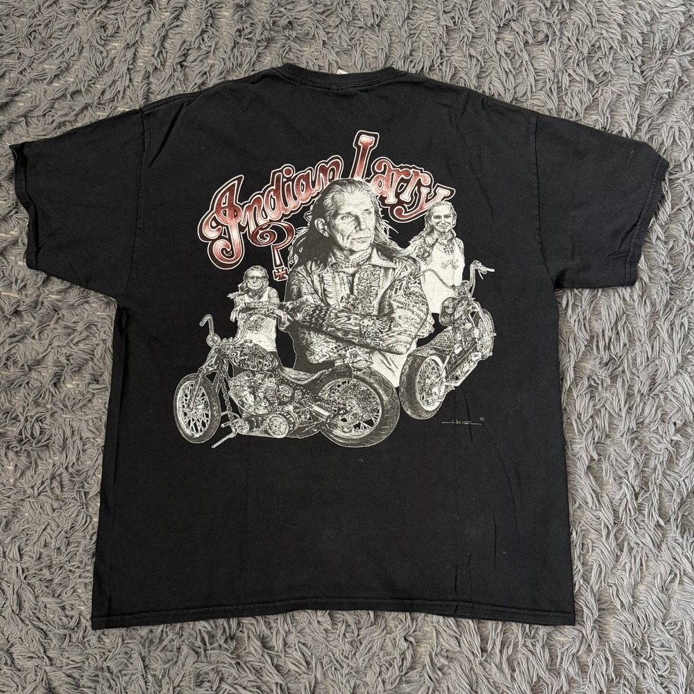 Vintage 90s Indian Larry Biker Shirt Men's Size Xl West Coast Faded Black